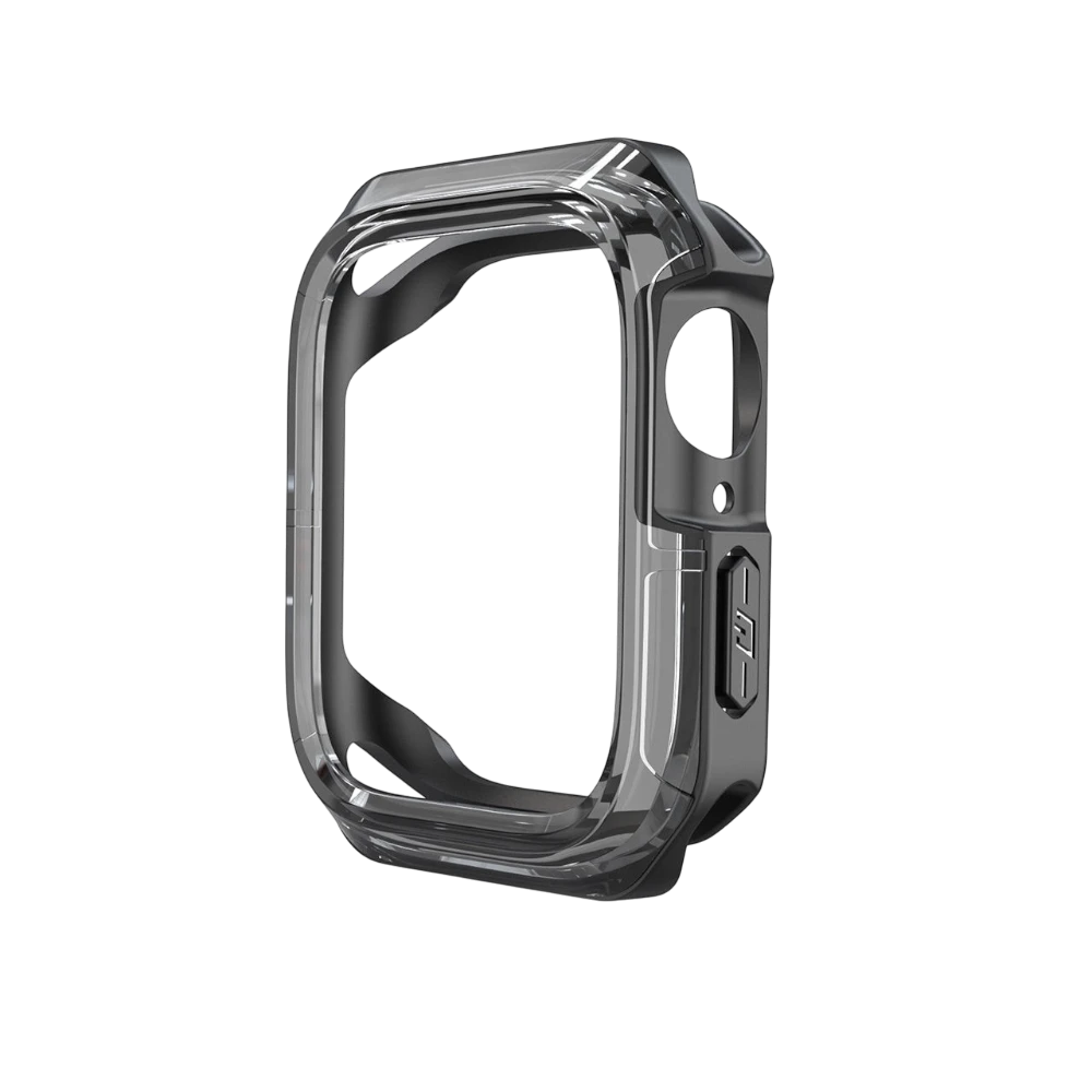 Mywatchband schokbestendige Apple Watch case in transparant zwart, gemaakt van PC en TPU.