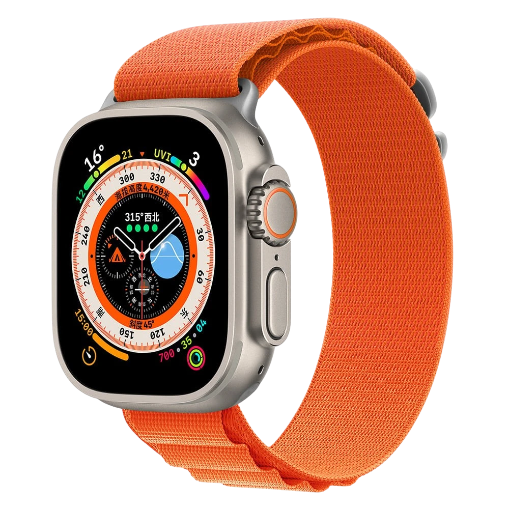 Mywatchband oranje stretchy nylon Apple Watch sportbandje met haaksluiting, comfortabel en lichtgewicht.
