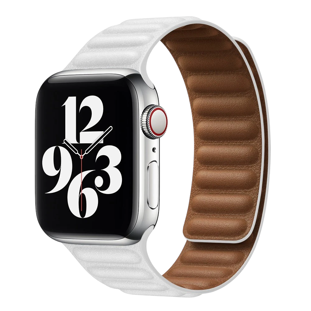 Mywatchband leren Apple Watch bandje two-tone wit met bruine binnenzijde en magneetsluiting