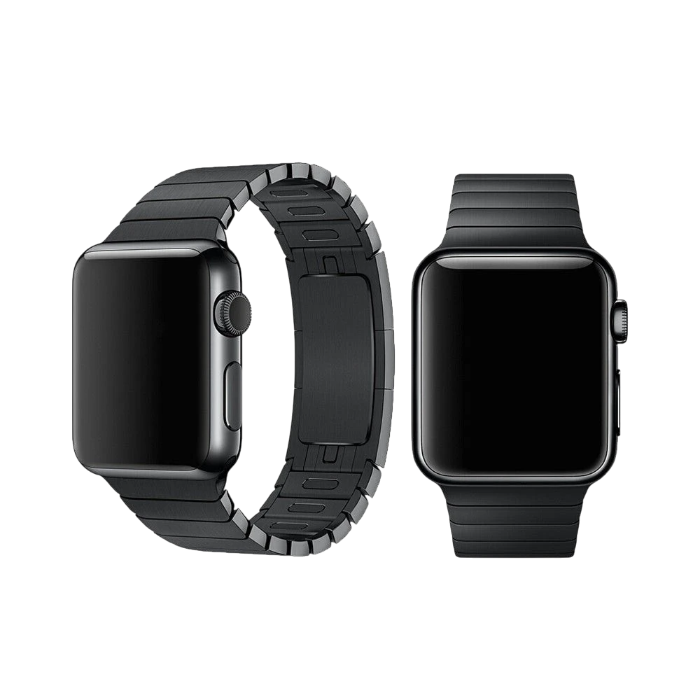Mywatchband Zwart stalen link Apple Watch bandje, gemaakt van stainless steel met een kliksluiting.