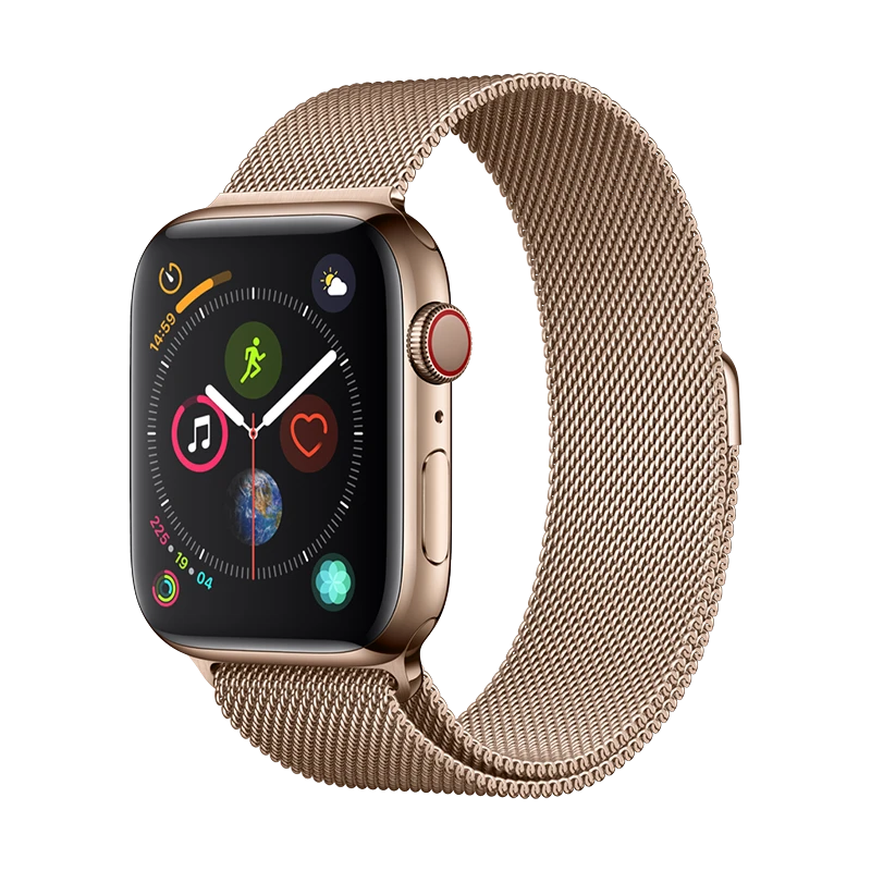 Mywatchband Goudkleurig roestvrijstalen Milanese bandje voor Apple Watch met magnetische sluiting.
