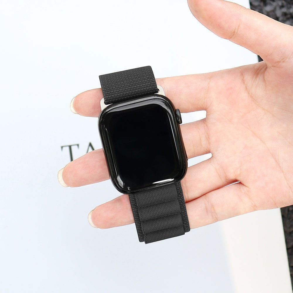 Mywatchband Zwart stretchy nylon Apple Watch sport bandje met haaksluiting