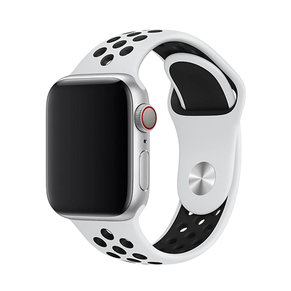 Mywatchband Apple Watch sportbandje van wit siliconen met geperforeerde gaatjes voor ventilatie.