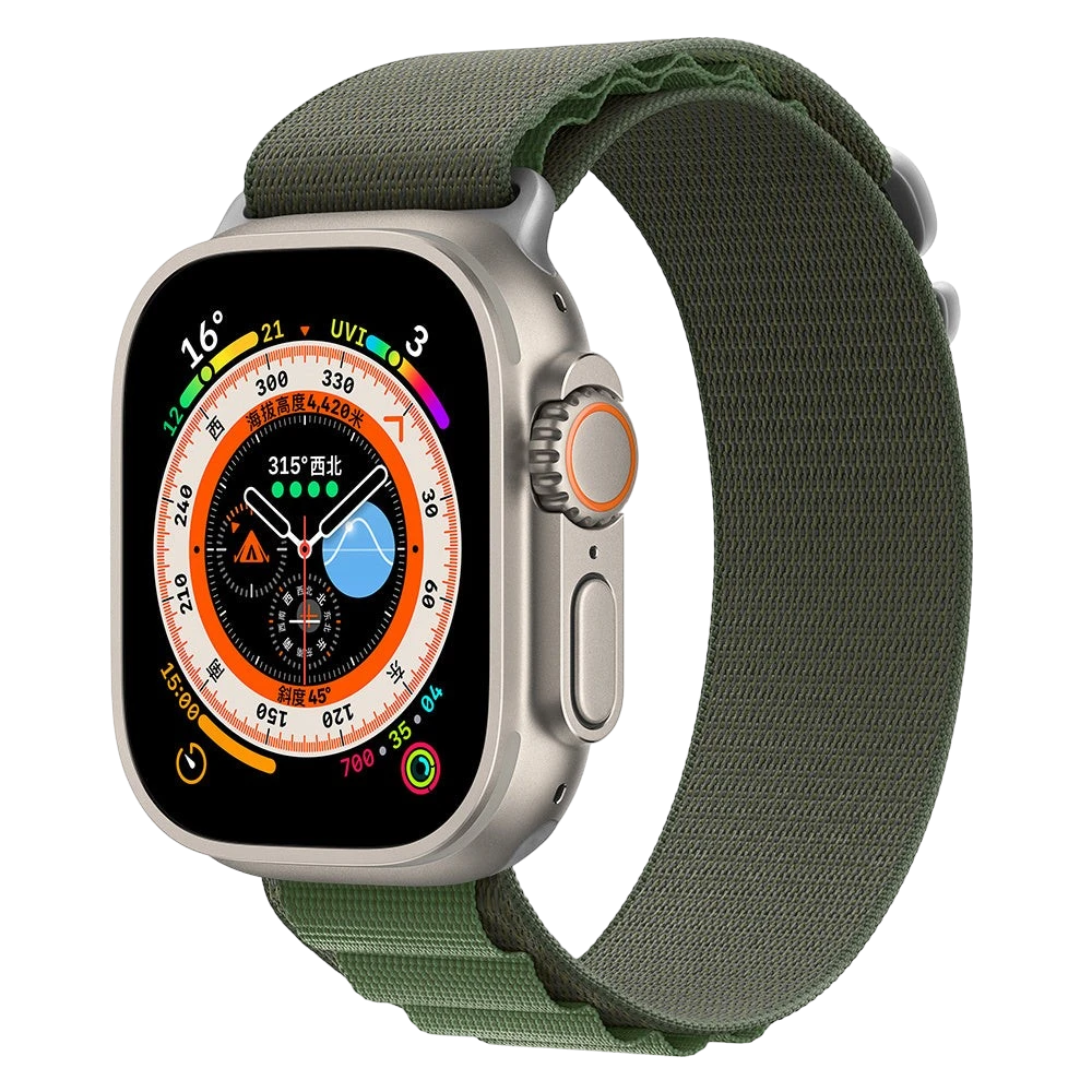 Mywatchband Groen stretchy nylon Apple Watch sport bandje met haaksluiting, comfortabel en lichtgewicht.