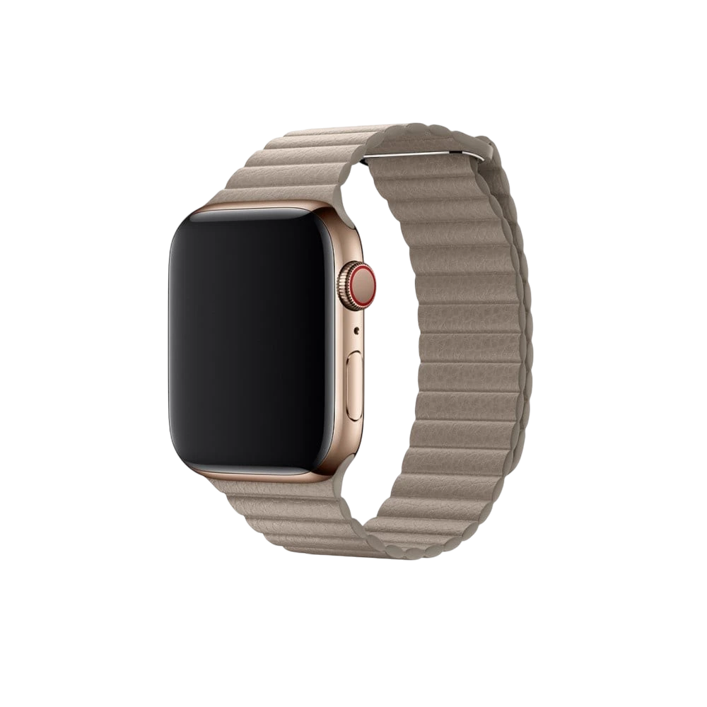 Mywatchband beige leren Apple Watch bandje met magneetsluiting, geschikt voor alle maten.