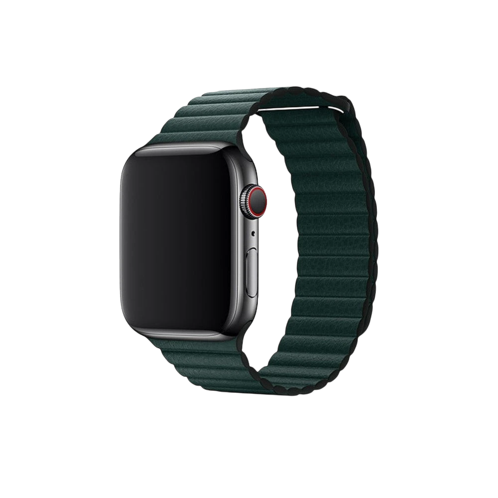 Mywatchband leren Apple Watch bandje in forest green met magneetsluiting.
