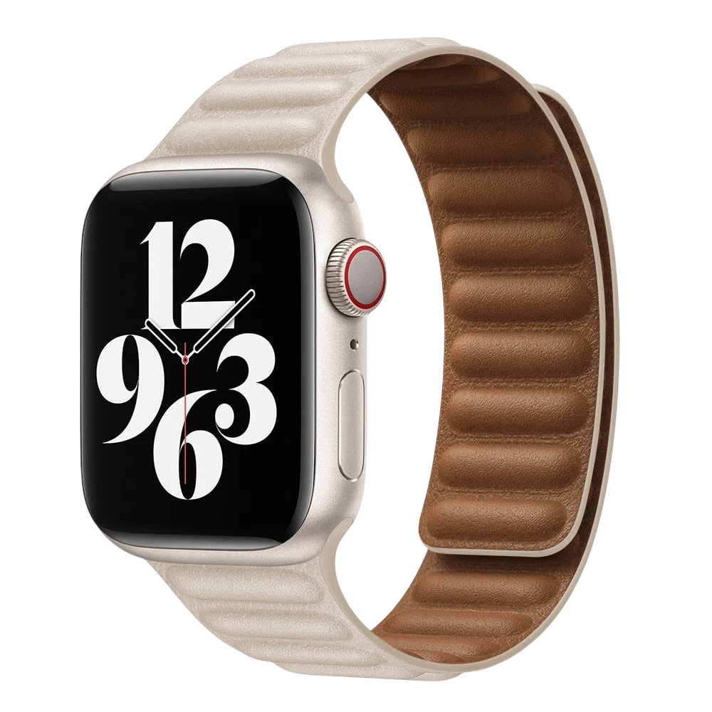 Mywatchband leren Apple Watch bandje two-tone starlight beige met bruine binnenzijde en magneetsluiting