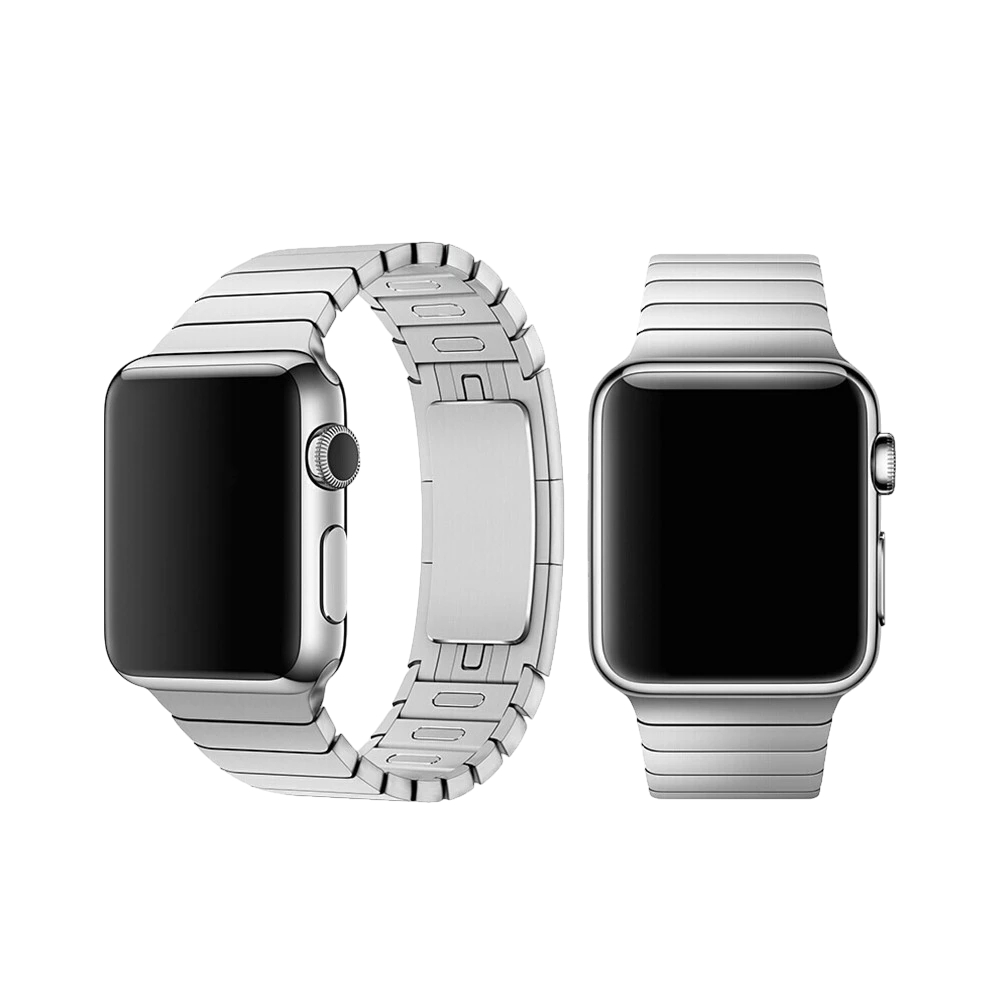 Mywatchband Zilveren stalen Apple Watch bandje met schakels en kliksluiting. Luxe en modern design.