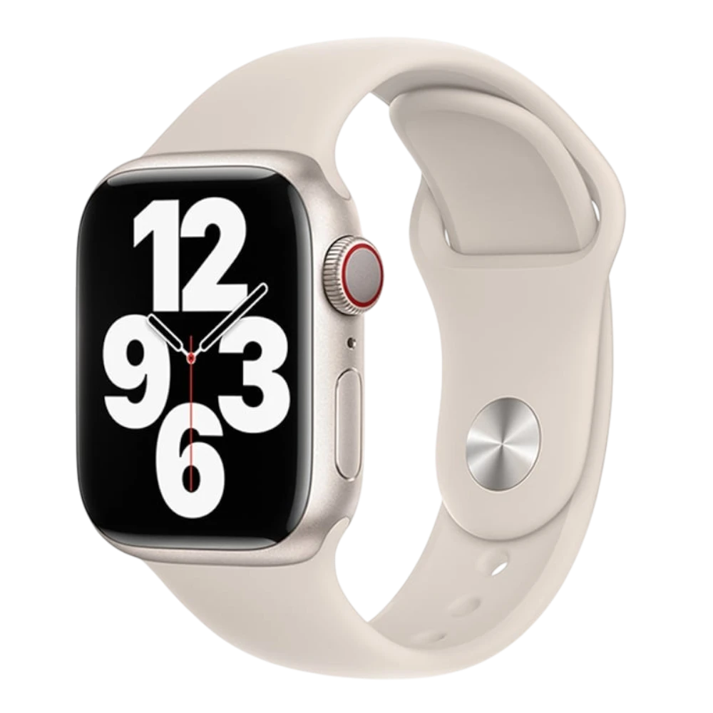 Mywatchband Starlight beige siliconen Apple Watch sportbandje met geperforeerde gaatjes voor ventilatie.